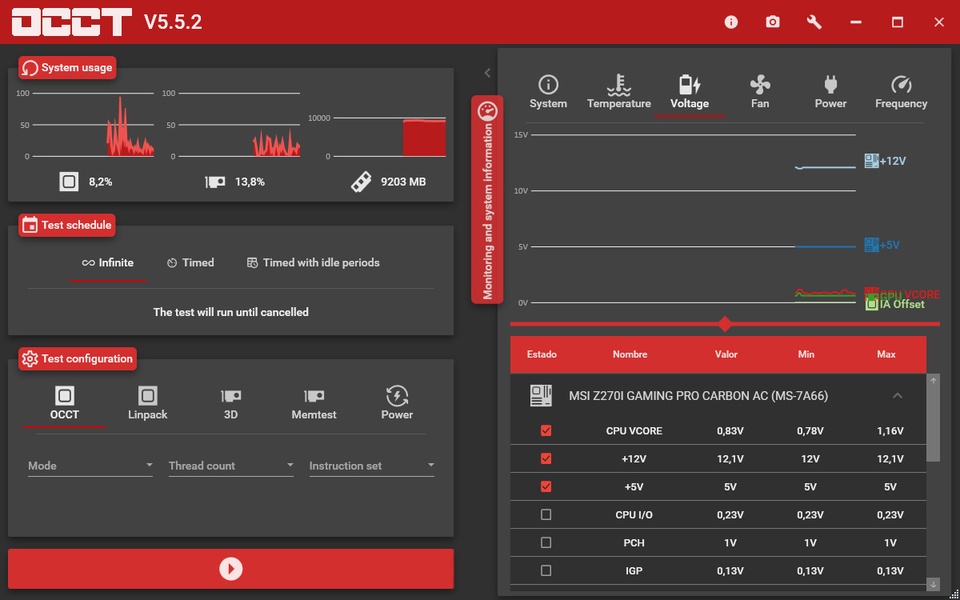 OCCT v13.0.0.99 PC压力测试和监控工具