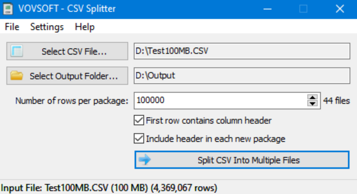 VovSoft CSV Splitter v2.0 CSV拆分为多个文件工具