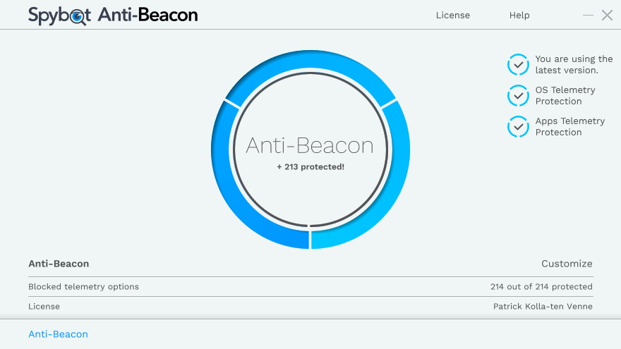 Spybot Anti-Beacon v4.1 阻止跟踪和遥测工具