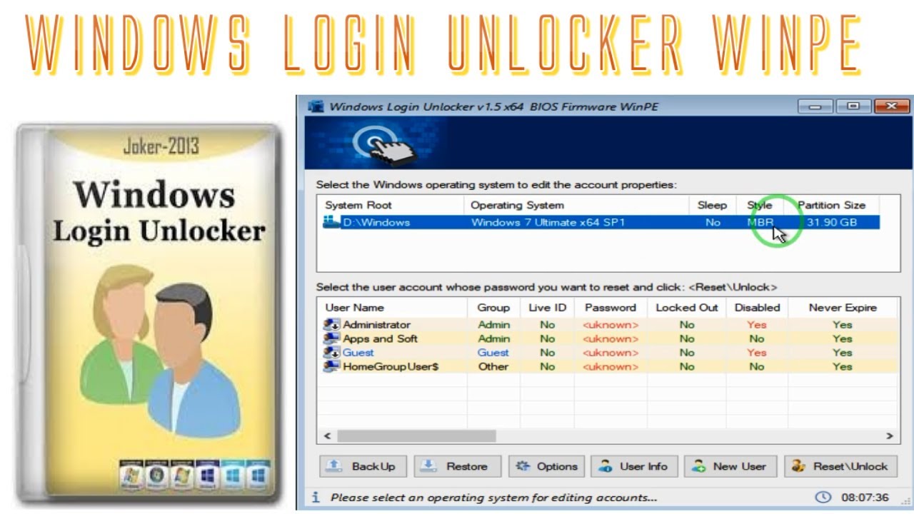 Windows Login Unlocker v2.0 重置或恢复登录密码工具