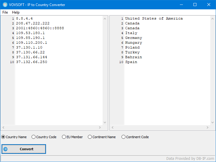 VovSoft IP to Country Converter v1.2.0 IP地址转换为国家/地区工具