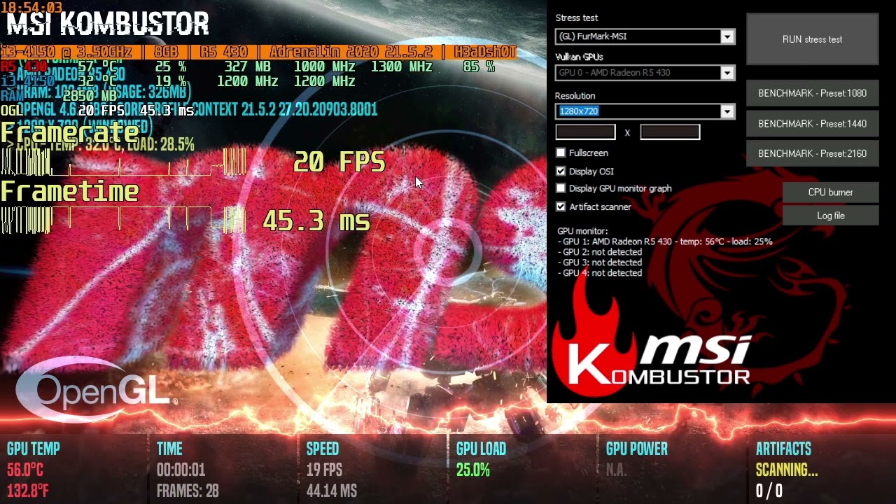 MSI Kombustor v4.1.28 显卡稳定性和性能测试工具