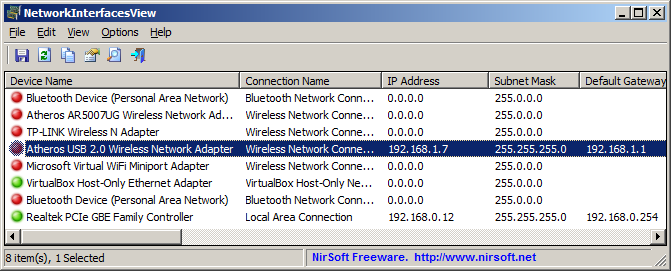 NetworkInterfacesView v1.35 显示网络适配器信息工具