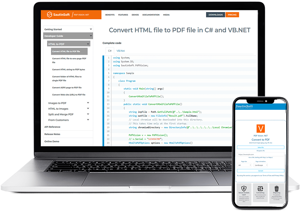 SautinSoft PDF Vision .Net v6.5.4.6 HTML页面转换为PDF文档工具