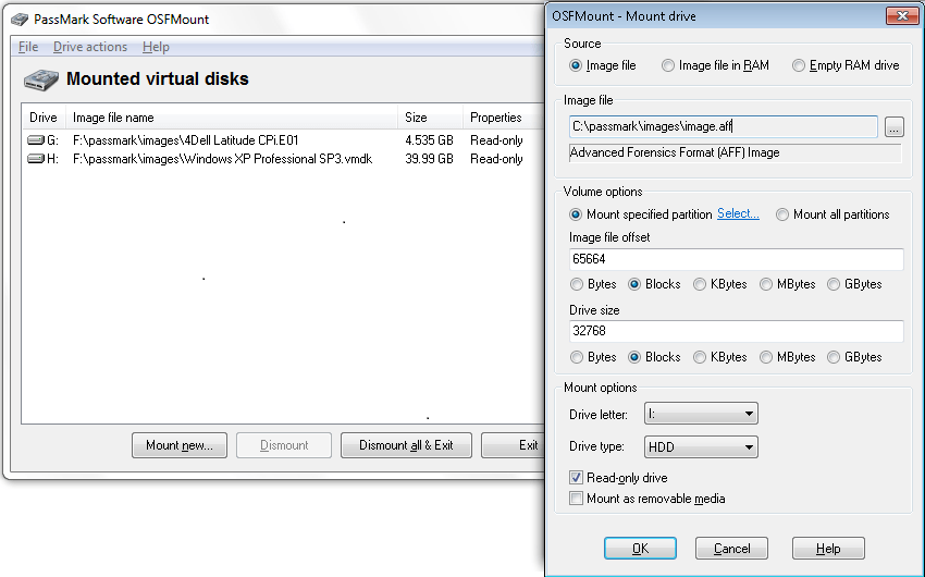 OSFMount v3.1.1003 创建虚拟驱动器