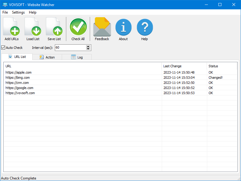 VovSoft Website Watcher v1.3 网站监控工具