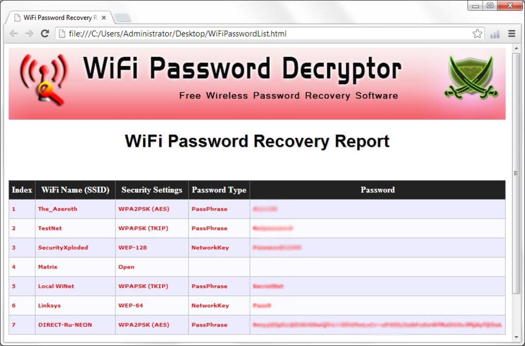 WiFi Password Decryptor v16.0 解密并恢复WIFI密码工具