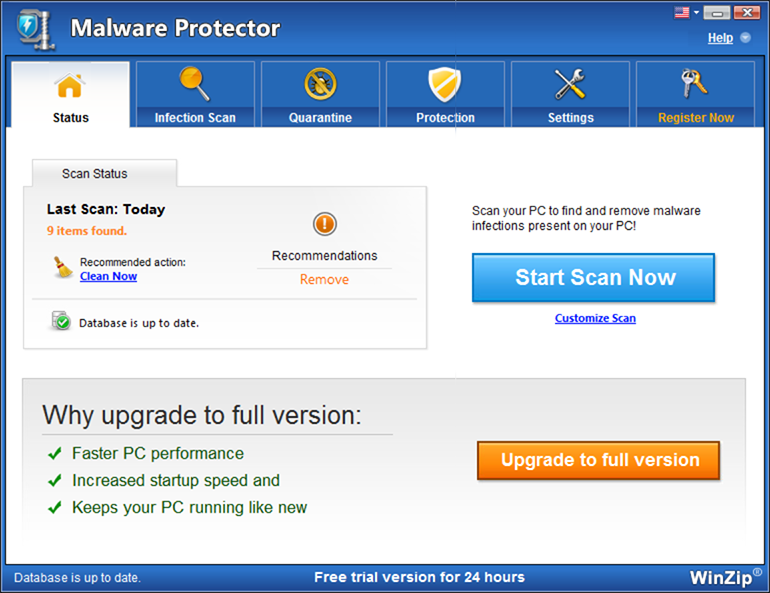 WinZip Malware Protector v2.1.1200.27011 侦测和清理恶意软件