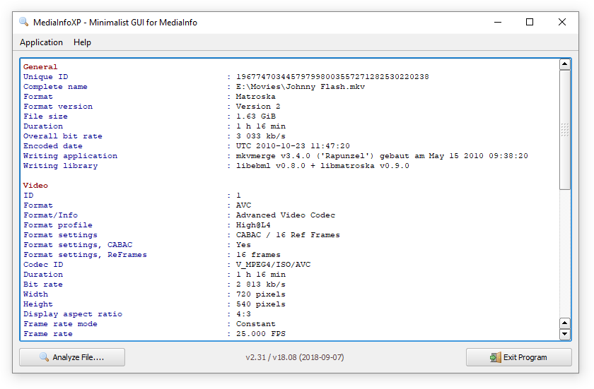 MediaInfoXP v2.46 多媒体文件信息查看工具