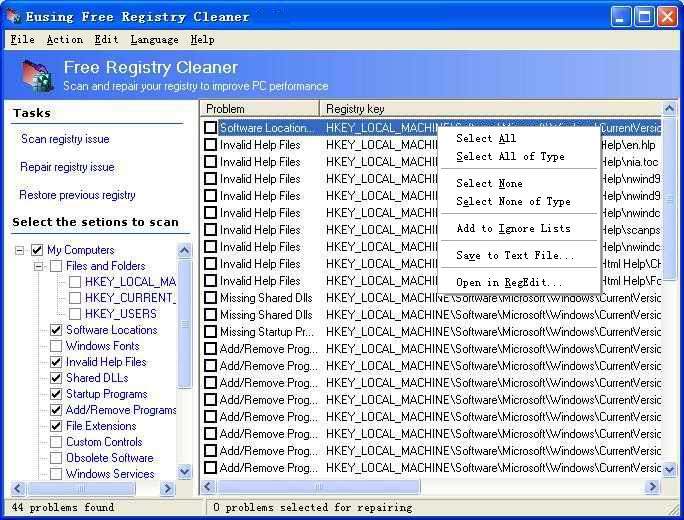 Eusing Free Registry Cleaner v4.6.0 注册表清理工具