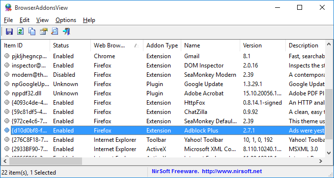 BrowserAddonsView v1.29 Web浏览器插件信息工具