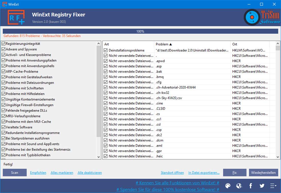 WinExt Registry Fixer v2.1 Build 005 注册表清理和修复工具