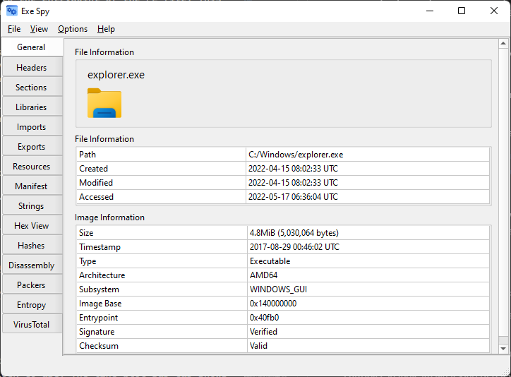 Exe Spy v1.0.0 PE文件查看器