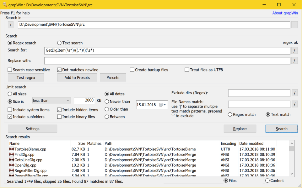 grepWin v2.1.1 + Portable 文件搜索和替换工具