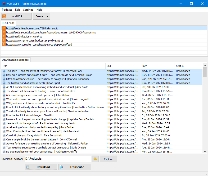 Vovsoft Podcast Downloader v3.1.0 播客下载软件
