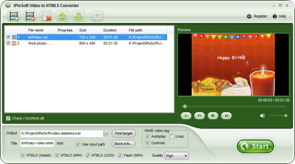 iPixSoft Video to HTML5 Converter v4.1.0 视频转换软件