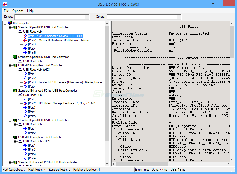 USB Device Tree Viewer v4.3.0 端口和USB集线器信息工具