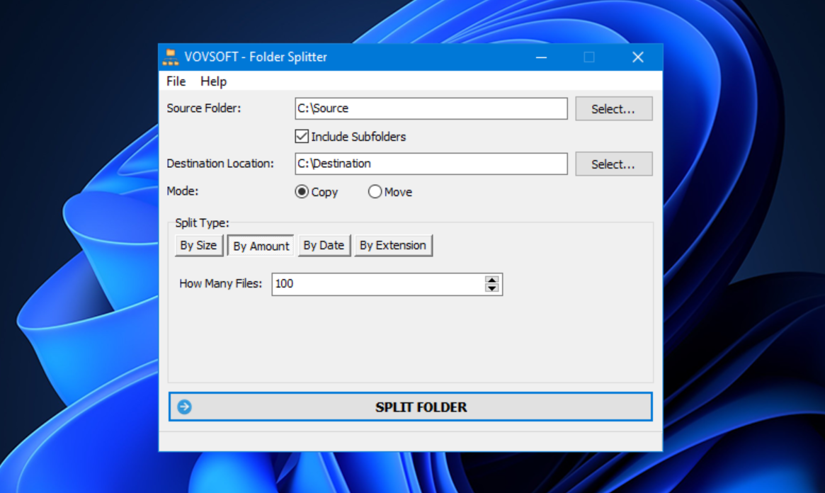 VovSoft Folder Splitter v1.2 文件夹拆分为多个文件夹工具