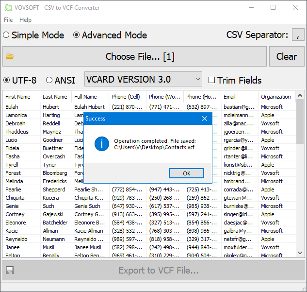 VovSoft CSV to VCF Converter v3.2 Excel转换为VCF工具