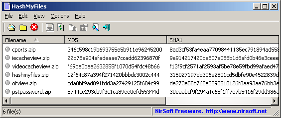 HashMyFiles v2.44 MD5 和 SHA1 哈希值