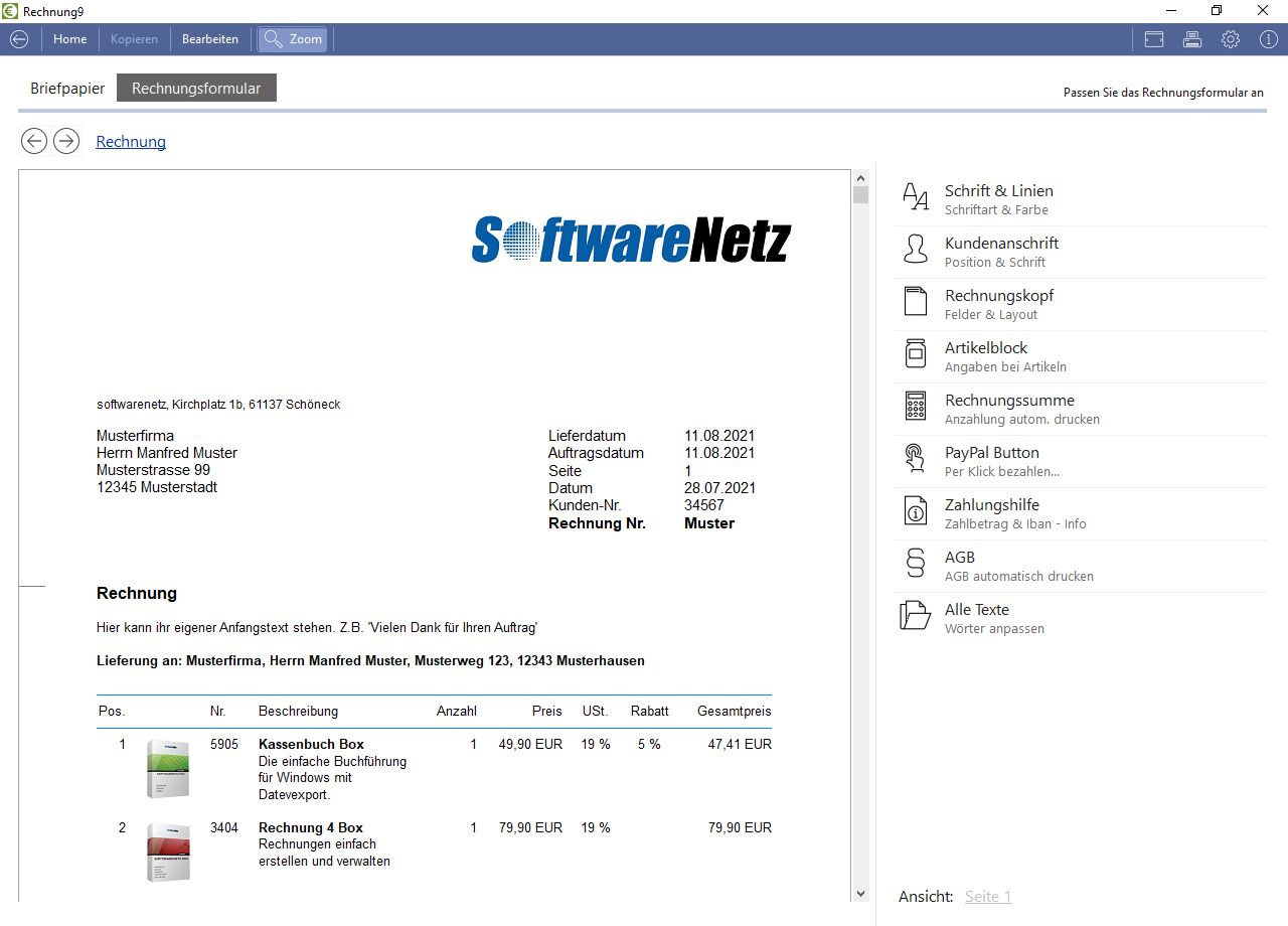 Softwarenetz Invoice Rechnung v10.22 为企业创建发票软件